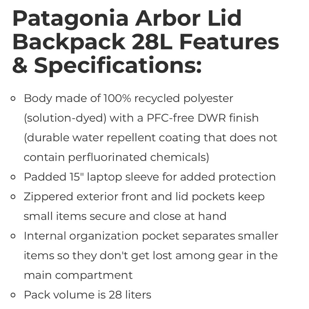 NWT Patagonia Arbor Lid Backpack - 28L - Picture 2 of 6